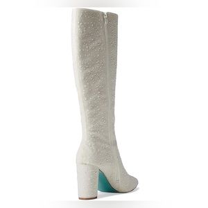 Betsey Johnson Knee-high Ivory Pearl-embellished Boots- Size 8